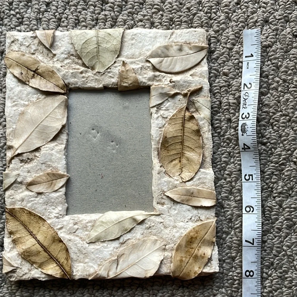 Beautiful Vintage Paper Mache Natural Dried Leaf Border Photo Frame In Cream/Tan